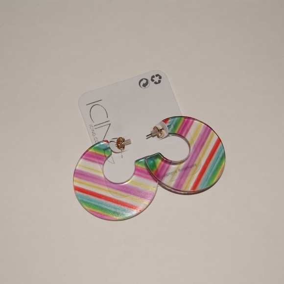 NEW 45MM Candy Striped Hoop Earrings NWT - Picture 3 of 6